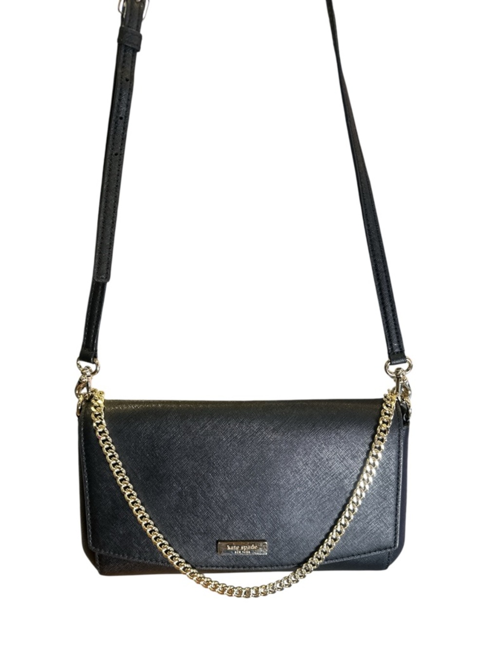 kate spade Black Leather Crossbody with Gold Chain